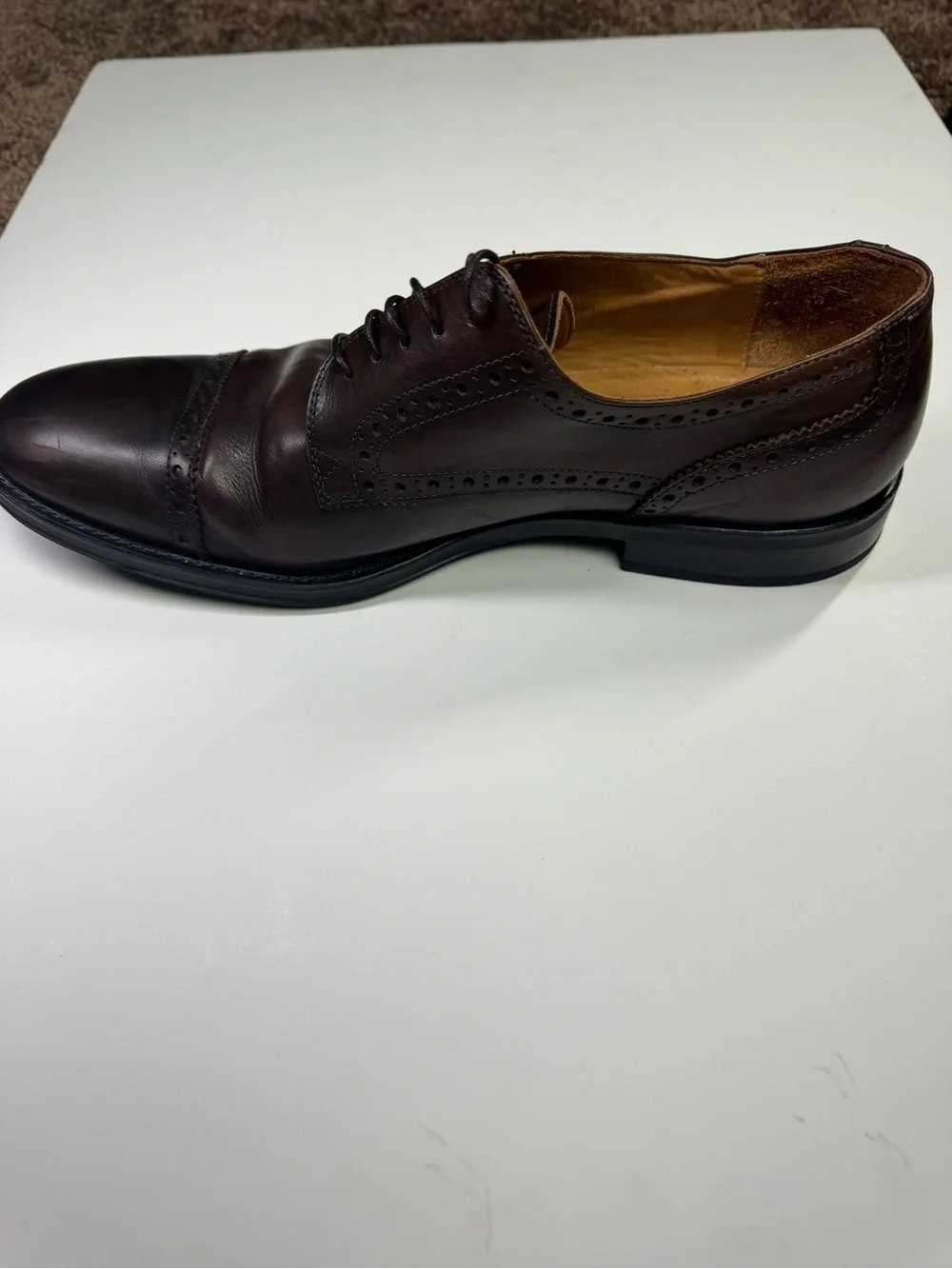 Façonnable Men's Dark Brown Leather Cap Toe Brogue Derby Dress Shoes Size 44